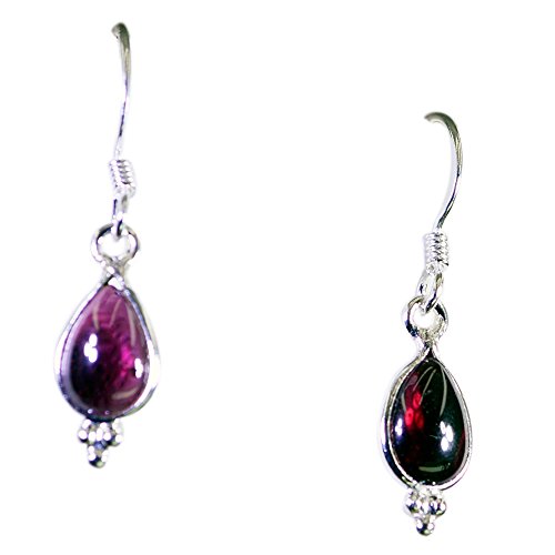 Boucles d'oreilles grenat naturel en argent 925 fait main pour femme