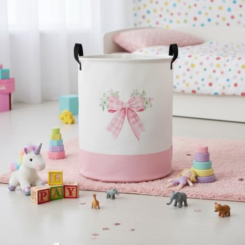 Image of Baby Laundry Hamper Basket Baby Hamper for Nursery Boy and Girl Cute Storage Bin Organizer Boho Room Decor(Bowkont Flower)