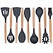 Silicone Cooking Utensils Set, Kitchen Utensil Set of 9 Packs Wooden Cooking Utensils, Rubber Spatula Spoon Set Tools for Cooking, Hand Wash, Grey