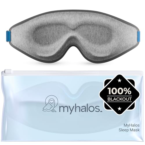 MyHalos® Masque de sommeil en coton – Masques pour les yeux pour le sommeil – 100% occultant pour femmes, hommes et personnes dormant sur le côté – 3D...