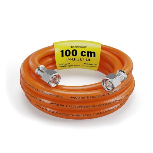 Gasschlauch 1 m Propangasschlauch für Gasgrill & Campingkocher Gas Schlauch 1/4 LH Linksgewinde Gasschlauch Verlängerung DVGW zertifizierter Gasanschlussschlauch