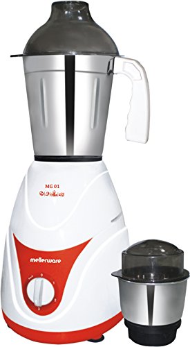 Mellerware MG 01 500-Watt Mixer Grinder with 2 Jars (White/Red)