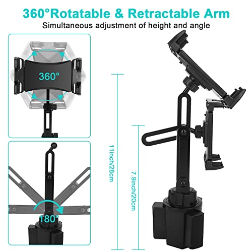 Cup Holder Car Tablet Mount, Universal 360° Rotation Adjustable Long Arm Holder Stand For Ipad Pro 12.9/11/10.5/9.7/Air/Mini 6/5/4, Samsung Galaxy Tab/Z Fold 4/3, Amazon Fire Hd, 4.7-12.9" Tab & Phone #TOP5