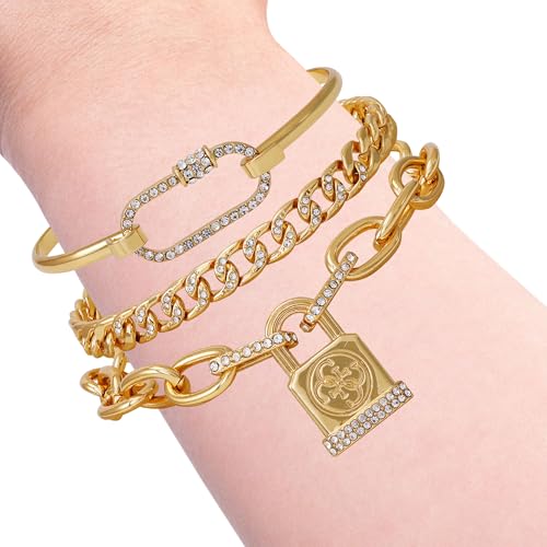 GUESS Gold-Tone 3 Piece Mixed Chain Bracelet Set3