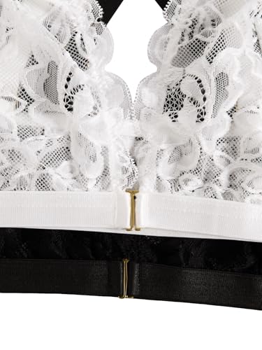 Image of MakeMeChic Women's Plus Size Lace Bralette Front Closure Bras Wireless Deep V Triangle Sexy Lace Bra