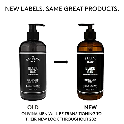 Barrel And Oak - All-In-One Body Wash, Men's Body Wash, Men's Soap For Hair, Face, & Body, Refreshing & Balanced Cleanser, Essential Oil-Based Scent, Warm Oak & Spicy Bergamot, Vegan (Black Oak, 16 Oz) #TOP2