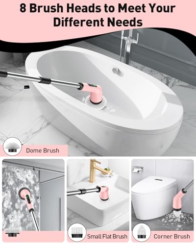 Image of Shower Scrubber with Long Handle, Shower Cleaner Brush with 8 Floor Machine Pads, Cordless Electric Spin Scrubber for Cleaning with 2 Speed, Cleaning Supplies for Bathroom Bathtub Kitchen Floor Toilet