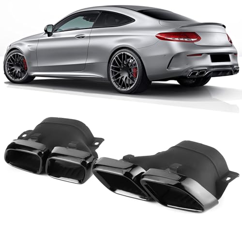 Embouts D'échappement Chromés Quad, Accessoire de Voiture de Mise à Niveau pour MercedesAMG C63/S W205 C205 PreFacelift 20152018 Saloon Estate Coupé Cabriolet (Noir