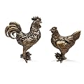 2Pcs Brass Rooster& Hen Statue Decor, Retro Mini Copper Rooster Figurine Home Decoration for Living Room and Desk, Outdoor Pond Garden Lawn Decor Landscaping,Landscape Animal Statue (Rooster& Hen)