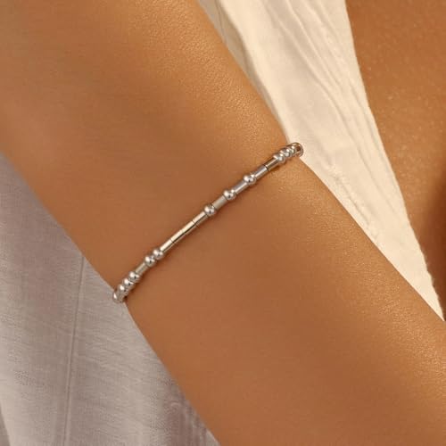 1 PCS Silver Bracelets Stack with Black Rope, Morse Code Charm Stackable Bracelets for Women, Elegance Trendy Gold Beaded Chain, Women's Fashionable Jewelry, A Unique Friendship Token4