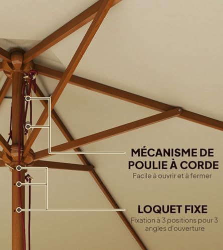 Grande taille de jardin parasol Outsunny d'exception en bambou