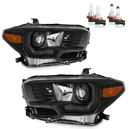 KarSpareHub Headlights Assembly with Bulbs for 2016-2023 Toyota Tacoma (Does NOT fit models with factory LED DRL; factory halogen models ONLY) Headlamp Replacement Driver & Passenger Side