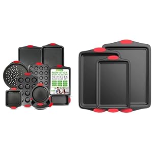 NutriChef 10-Piece Non-Stick Kitchen Oven Baking Pans With 3-Piece Cookie Sheet Set, Commercial Grade Metal Bakeware