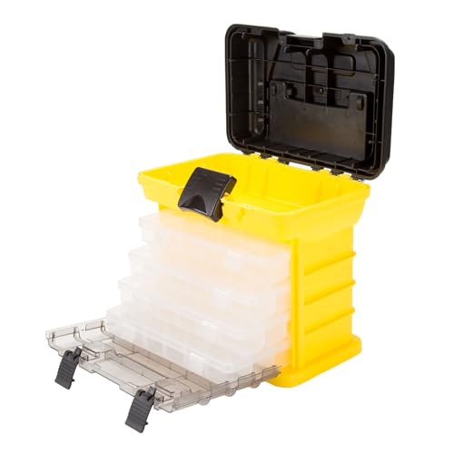 Portable Tool Box - Small Parts Organizer with Drawers and Customizable Compartments for Hardware, Tackle, Beads, or Crafts by Stalwart (Yellow)