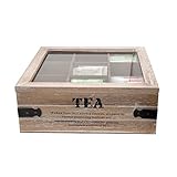 ToCi – Caja de té grandes, 24 x 24 x 8,5 cm (l x an x al), con 9 compartimentos para bolsas de té, caja de madera con tapa, diseño retro
