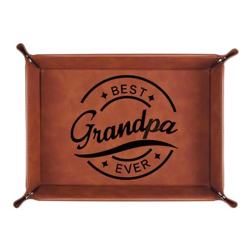 LJZTYX To My Grandpa Gifts,Leather Tray Engraved Personalized Gifts for Grandpa,Unique Dad Birthday Gifts from Granddaughter Grandson,Valet Tray Desktop Storage Organizer (Best ever grandpa)