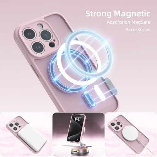 K TOMOTO Magnetic Case Compatible with iPhone 15 Pro Max [for MagSafe] [Anti Yellowing] Translucent Matte Phone Case with Camera Lens Guard, Rugged Protective Cover 6.7-Inch, Light Pink — view 5