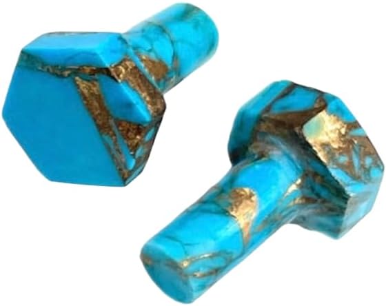 Uni Craft Naga Body Piercing Jewelry Gauges Plugs (Pair of 1) - Hexagonal Shape, Single Flared, American Blue Copper Turquoise Gemstone, Size 8g (3mm) to 13/16" (20mm)