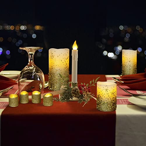 Furora Lighting Flameless Candles Red Candles Set Of 8 With Remote Bundle With Led Taper Candle With Gold Ribbon Holder Set Of 1 (10 Battery Candles) Pillar Candles, Votive Candles And Taper Candles #TOP1