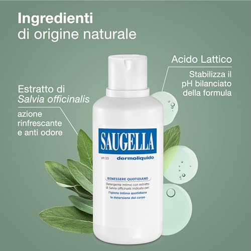 Saugella Dermoliquido Detergente Intimo Quotidiano, pH 3.5, Antiodore, Rinfrescante e Tonificante, con Salvia e Acido Lattico, 750 ml - Immagine 2