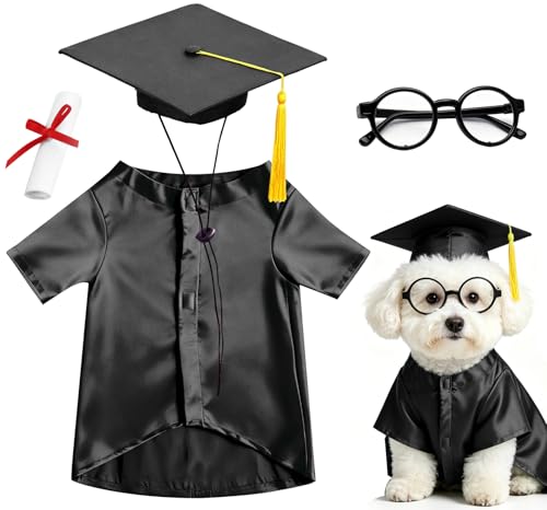 Dog Graduation Cap and Gown Set 2026 - Adjustable Washable Pet Cosplay Costume for Small Medium Dogs Graduation Gift Supplies with Cap Robe Tassel Dog Graduation Outfits Gifts (Black Medium)