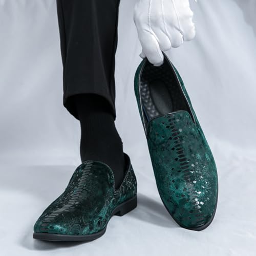 Mens Retro Snakeskin Leather Slip-On Dress Loafers Round Toe Low Top Non-Slip Casual Shoes for Formal Business Wedding3