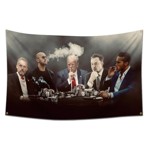Furlista Top G Matrix Flag with Donald Trump Elon Musk, Andrew & Tristan Tate and Jordan Peterson Around a Poker Table Motivational Inspirational Office Gym with Brass Grommets Banner For Outdoor