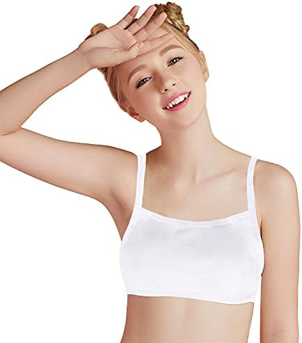 EDS SERVICE Girls Bra, 2 Pack Padded Sports Teenage Bra, Soft Cotton First Crop Top, Back to School Training Bra for Age 8-16 Years