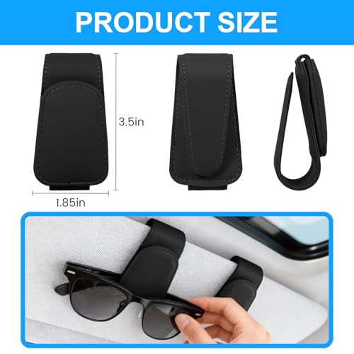 Miniatura 2 de Zorplex 2 Unidades Soporte De Gafas De Sol Para Coche En Cuero Con Clip Magnético Para Visera, Universal, Portagafas Y Soporte Para Tarjetas Y Billetes Negro