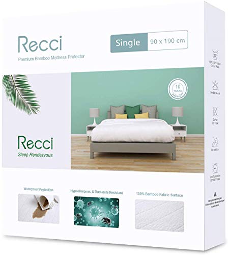 Preisvergleich Produktbild Recci Premium Bambus-Matratzenschoner, Bambusgewebe, weiß, Single 90×190cm
