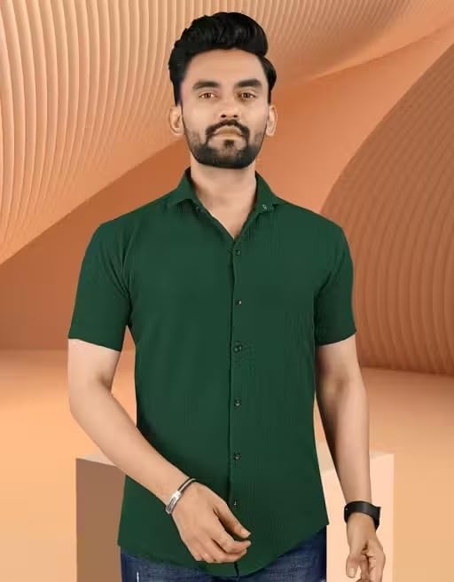 Wonder World Men Shirt 1 Pack Short Sleeve Solid Pattern Lightweight Casual Formal Top-picture-15