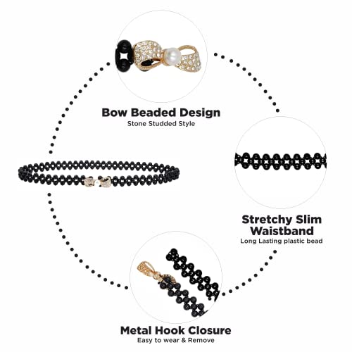 Image of REDHORNS Rhinestone Elastic Waist Belt for Women Dresses Beaded Design Stretchy Slim Waistband, Belly Chain Kamarband for Ladies Saree - Free Size