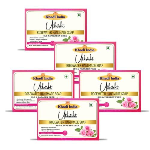 Image of Khadi Rosewater Handmade Soap Bathing Bar 125g (Pack of 5) | Natural & Herbal | Hydrates & Nourishes Skin | For Sensitive & Irritated Skin | Softens, Refreshes & Rejuvenates | All Skin Types