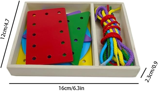 5 Pcs Double-Sided Shape Panels Wooden Threading Toy Lacing Cards for Toddlers image 3