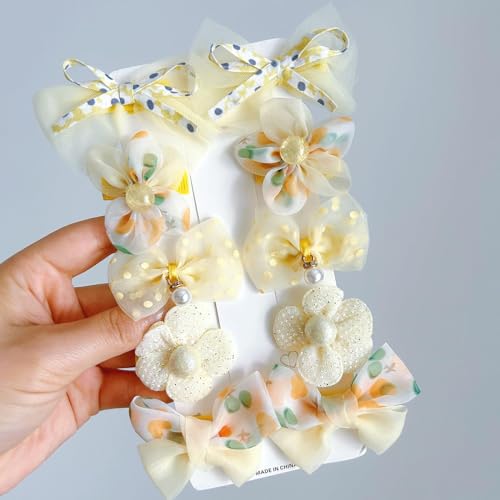 Ypkia Juego de 10 pinzas para el pelo con diseño de flores, para niñas, lazos para el pelo (amarillo)