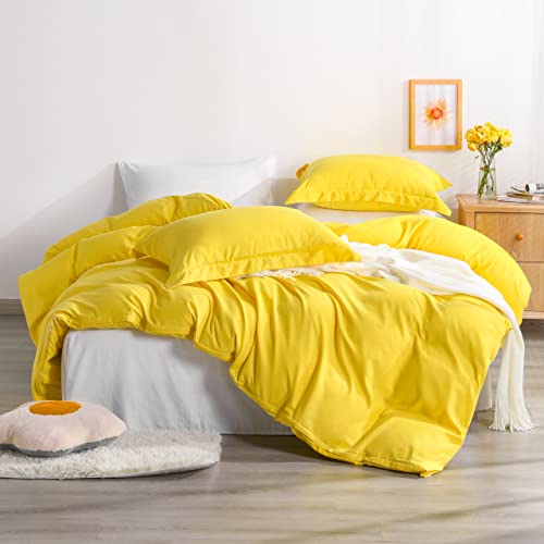 Image of NTBAY Queen Duvet Cover Set, 1 Duvet Cover and 2 Pillow Shams, Soft Brushed Microfiber Comforter Cover with Zipper Closure, Yellow