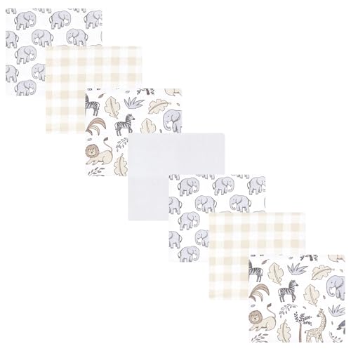 Image of Little Treasure Hudson Baby Cotton Poly Flannel Receiving Blankets Multipack, Grey Neutral Safari, 30x30 inches