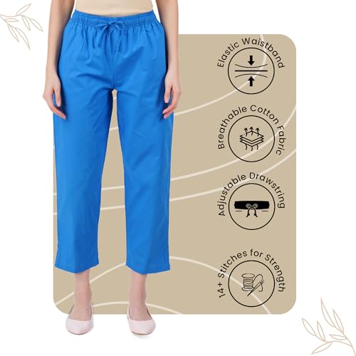 Image of Happy Bunny Parallel Pants for Women 100% Cotton Ankle Length Trousers Regular Fit with Elastic Drawstring Stylish & Pockets Casual Formal Wear for Office & Home