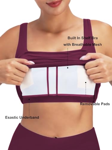 Image of Sunzel Square Neck Longline Sports Bra, Built-in Bra Crop Tank Top | Buttery Soft, Removable Pads, Light to Medium Support, Wide Straight Straps, Yoga, Pilates, Gym, Daily Wear