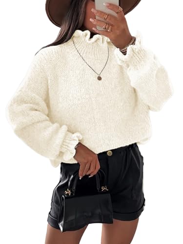 Simplee Womens Oversized Long Sleeve Fall Sweaters Ruffle Mock Neck