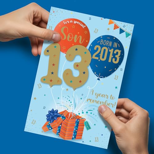 IC&G 13th Birthday Card for Son - Born in 2013 - Age 13 Present, Balloons & Stars Design - Fun Facts Inside - 'Year You Were Born' Greeting Card with Envelope - Image 3
