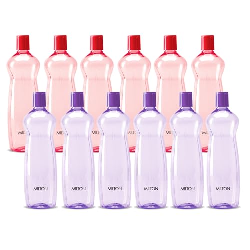 Pacific 1000 Pet Water Bottles, 1 Litre Each, Set of 12, Purple and Red | BPA Free | Leak Proof | Office Bottle | Gym Bottle | Home | Kitchen | Travel