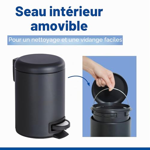 Poubelle à pédale Leman 3L noir mat, Wenko