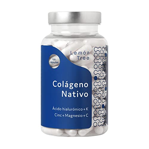Colágeno Nativo con Magnesio y Ácido Hialurónico, Zinc, Vitamina K2 y C - 120 Cápsulas - Prémium Colágeno Nativo Complex con UC-II por Lemon Tree
