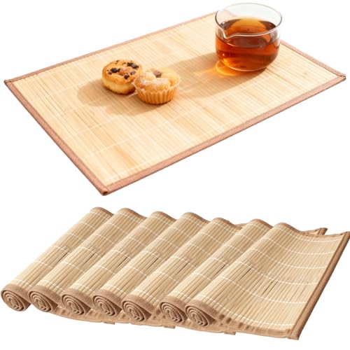 Lot De 8 Sets De Table en Bambou, Tapis en Bambou pour Table, Napperon en Bois De Bambous 30 X 45 Cm, Lavables en pour Cuisine, Antidérapants, Anti-Taches, Isolants Thermiques