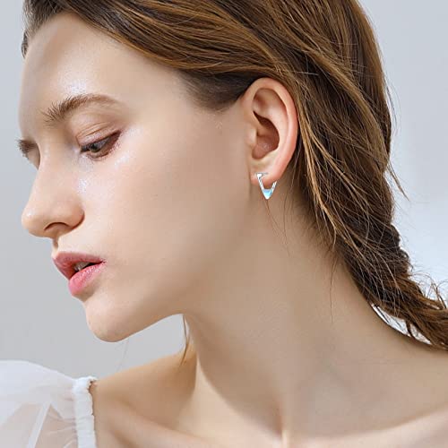 Moonstone Earrings For Women Sterling Silver Moonstone Hoop Moonstone Triangle Huggie Earrings V Earrings Ear Moonstone Jewelry Gifts For Sensitive Ears For Daughter Girls Mother's Day #TOP2