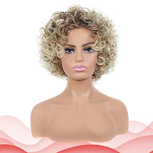 Lurrose Peruca curta Afro Fibra De Alta Temperatura Alta Peruca Cabelo Moda Mulher Boné Para Uso Diá