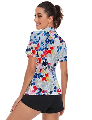 Women V-Neck Golf Polo Shirt Quick Dry Lightweight Short Sleeve T-Shirts Floral, Large #TOP5