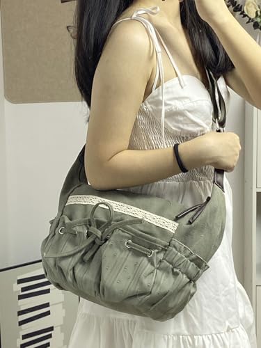 Fairy Grunge Crossbody Bags Emo Lace Coquette Bow Bag Cute Tote Bag Aesthetic Canvas Bag Y2k Crossbody Purses2
