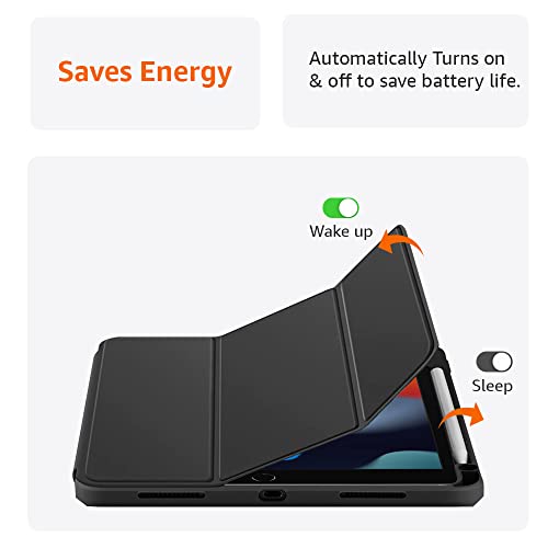 Image of AmazonBasics Smart Case Cover for Apple iPad 10.2 inch 2021 9th /8th /7th Gen (2021 /2020 / 2019) With Trifold Stand [Transparent Back, Flexible with Soft Sides][Auto Sleep /Wake Case][Pencil Holder]-Black